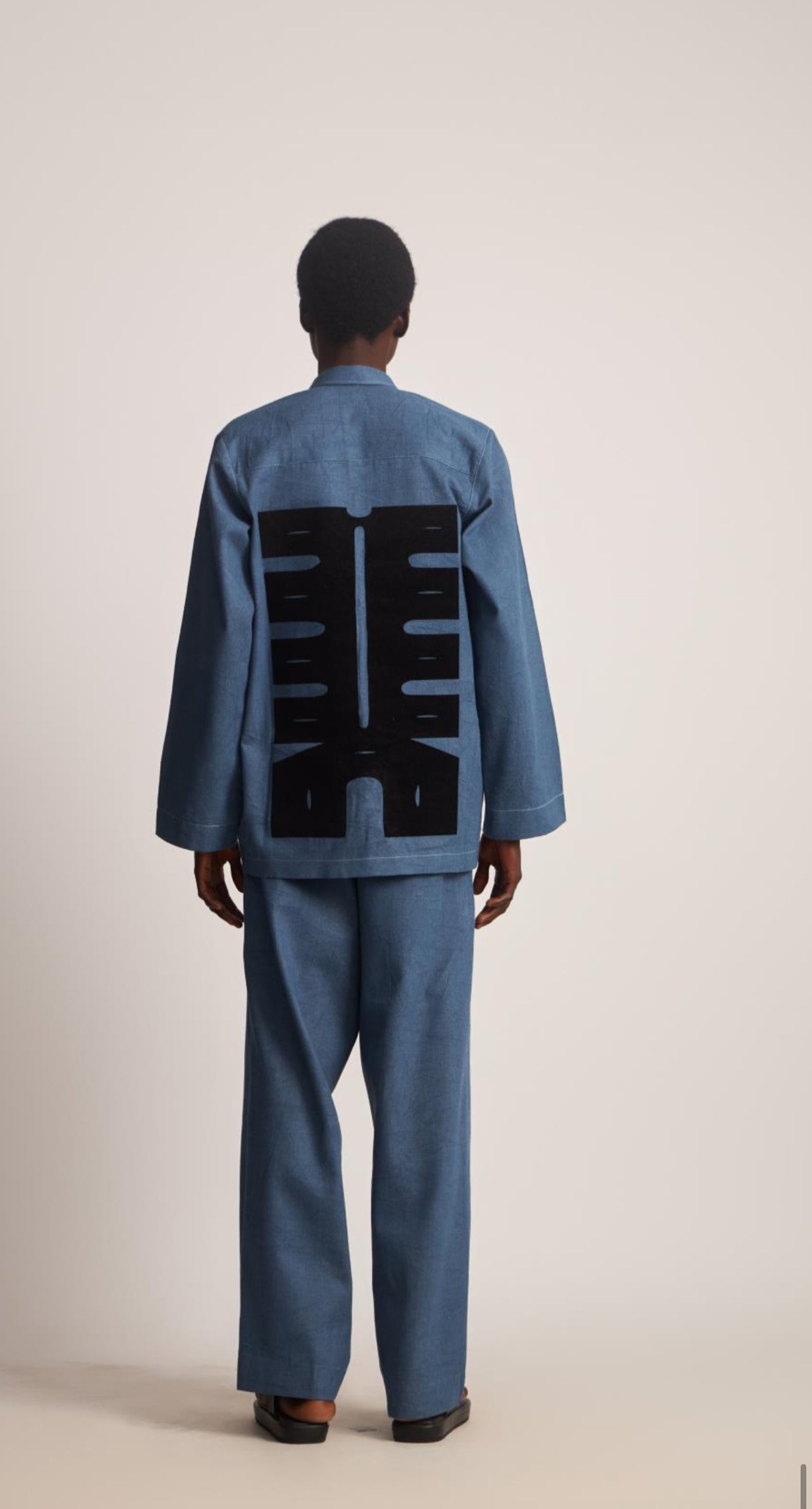 WUMAN DENIM VINYL COMPOSITION SHIRT & PANTS SET