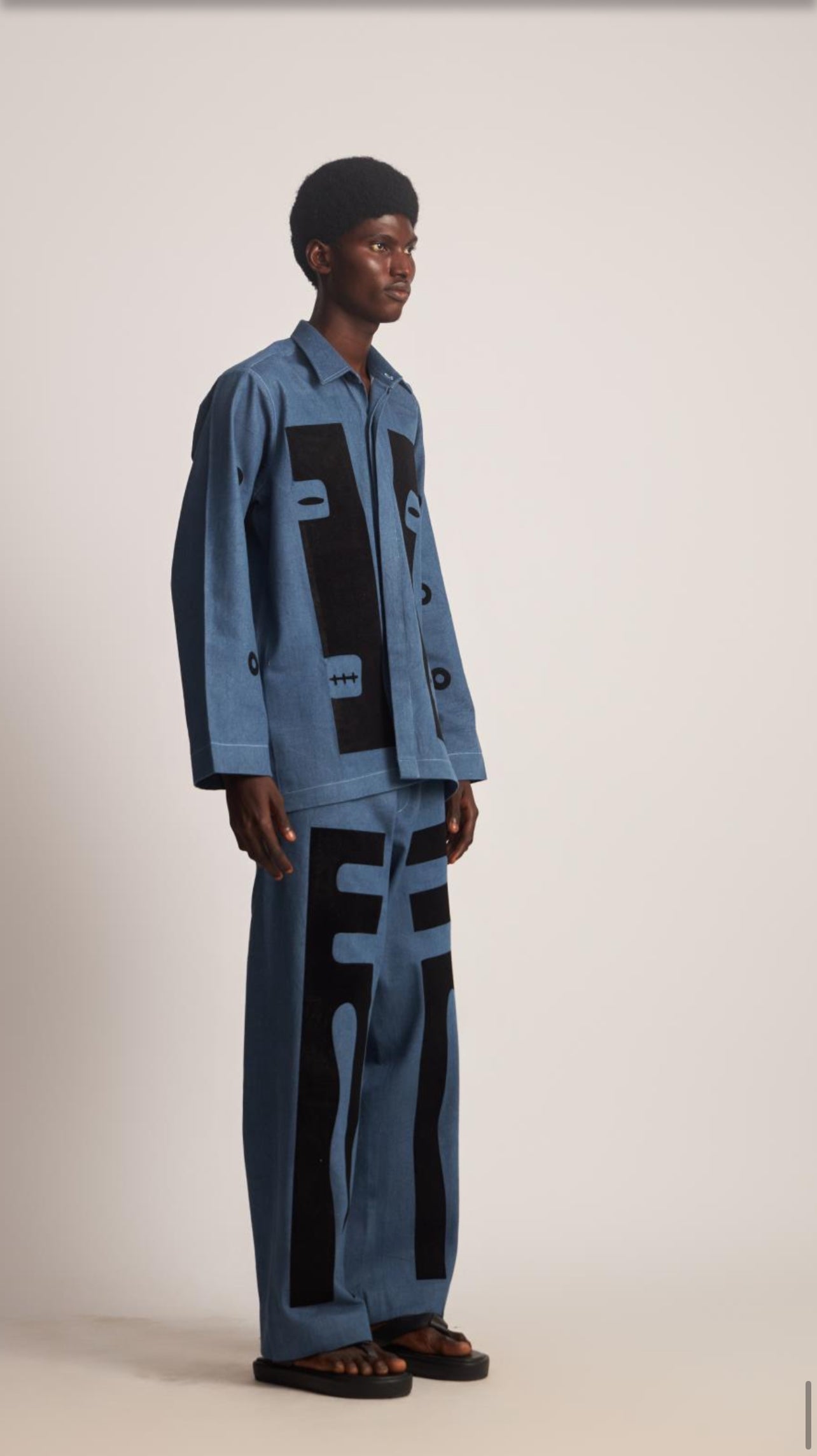 WUMAN DENIM VINYL COMPOSITION SHIRT & PANTS SET
